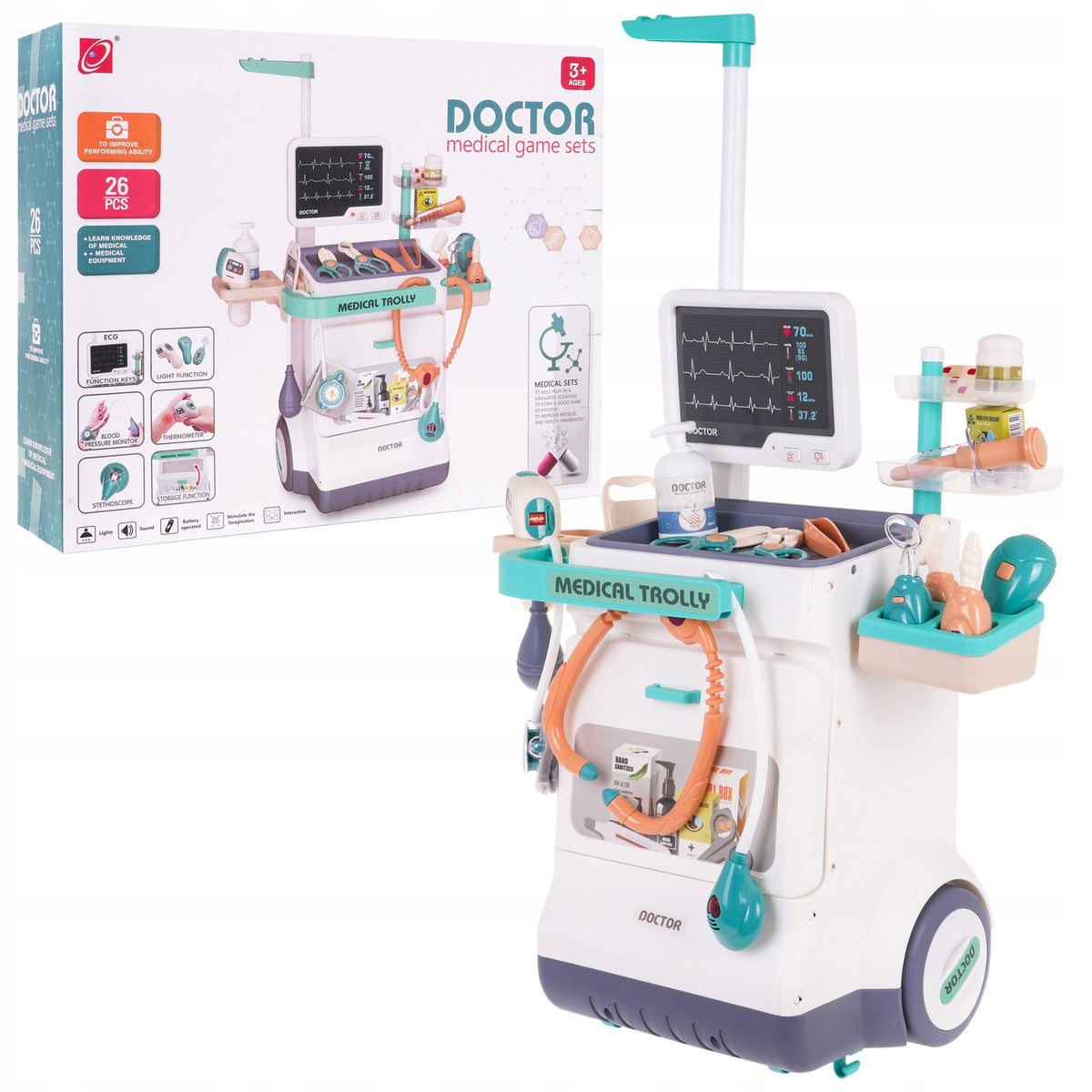 Large Interactive Doctor Set Baby Medical Trolley ECG RTG Thermomet
