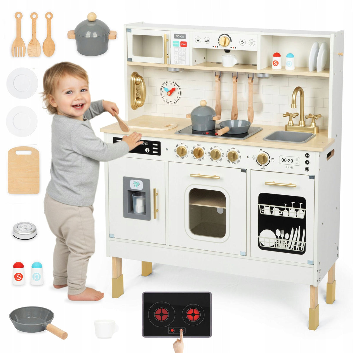 Large Interactive Educational Wooden Kitchen with LED Lighting 2 Levels