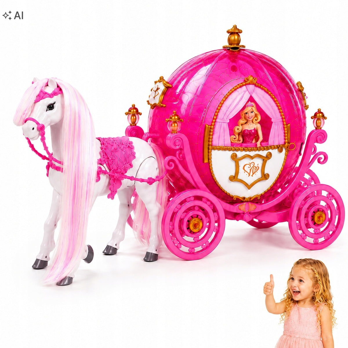 Large Interactive Horse with Carriage Princess toy for girls 3 4 5