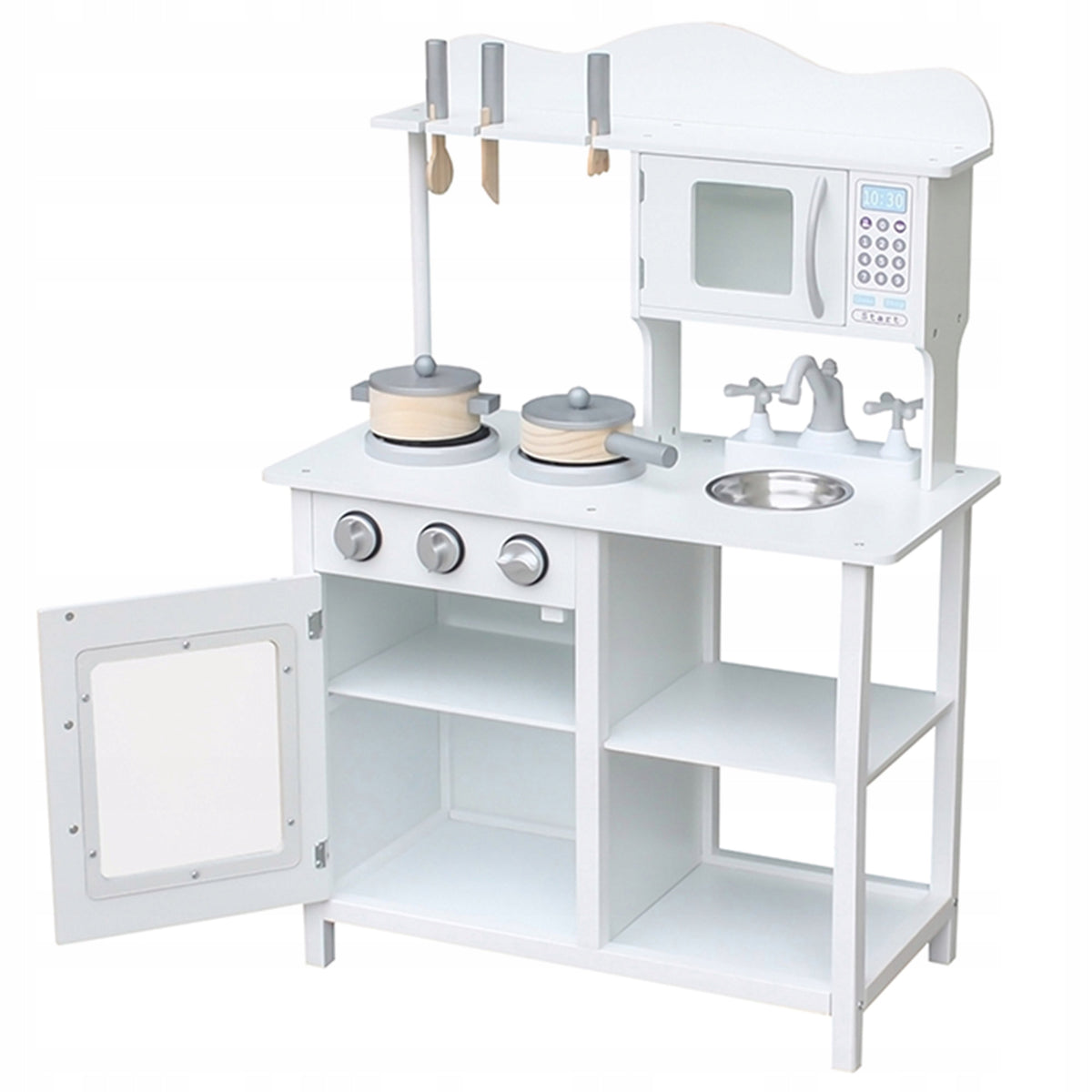 Large KITCHEN for children WOODEN +POTS +SINK +CUTLERY + MICROWAVE!!! Kid's age 3+ years