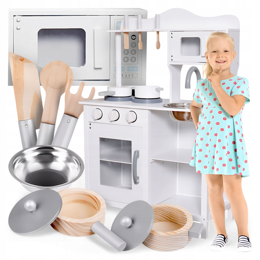 Large KITCHEN for children WOODEN +POTS +SINK +CUTLERY + MICROWAVE!!!