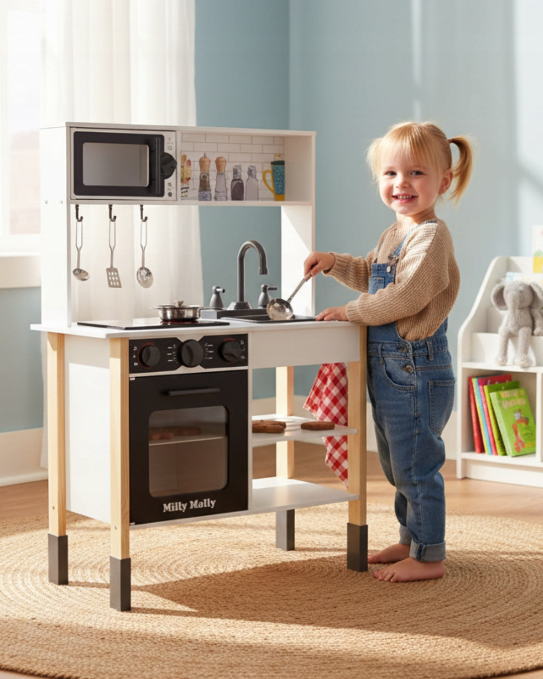 Large Kitchen Wooden for Kids + Accessories Pots Faucet LED Milly Light Packaging status original