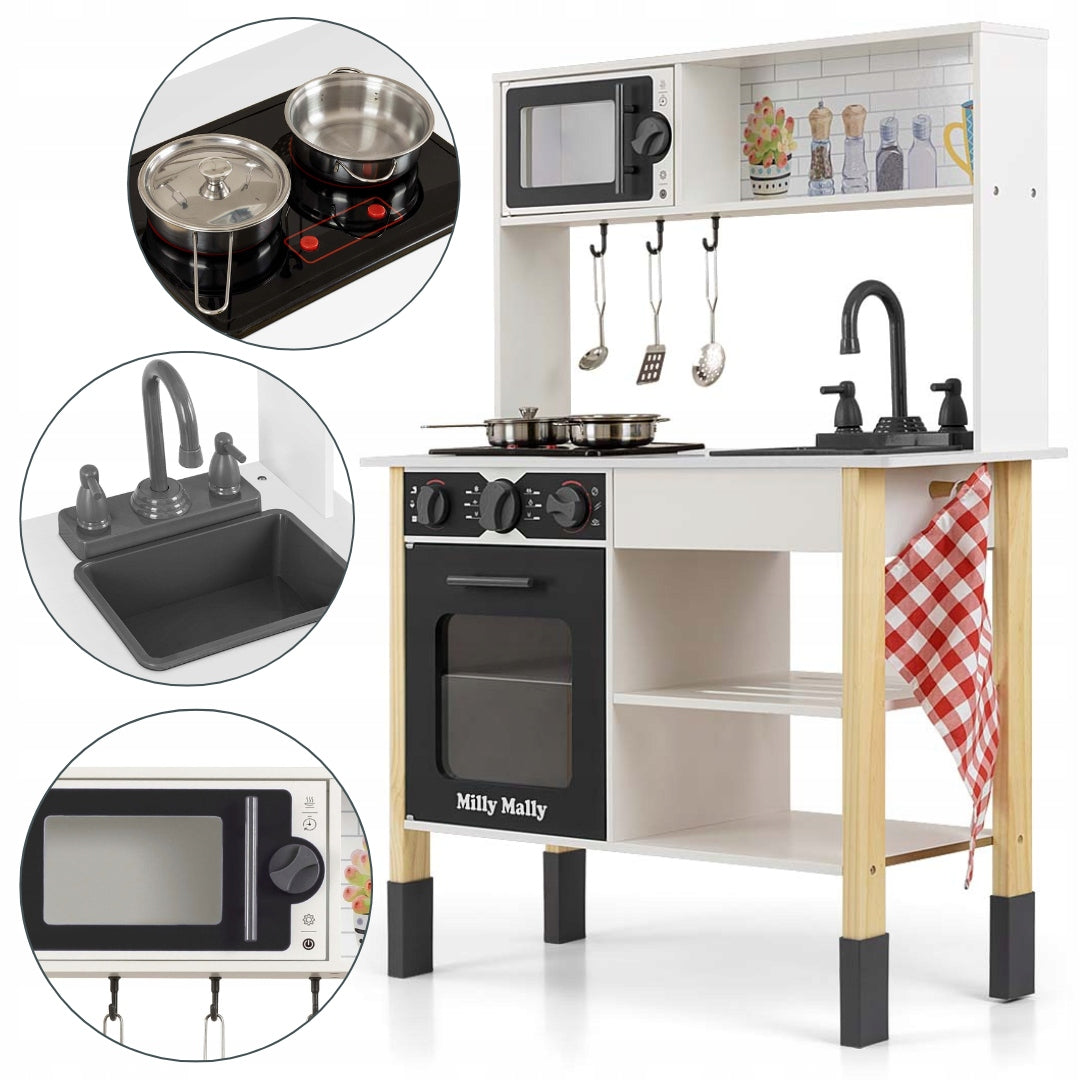 Large Kitchen Wooden for Kids + Accessories Pots Faucet LED Milly Light