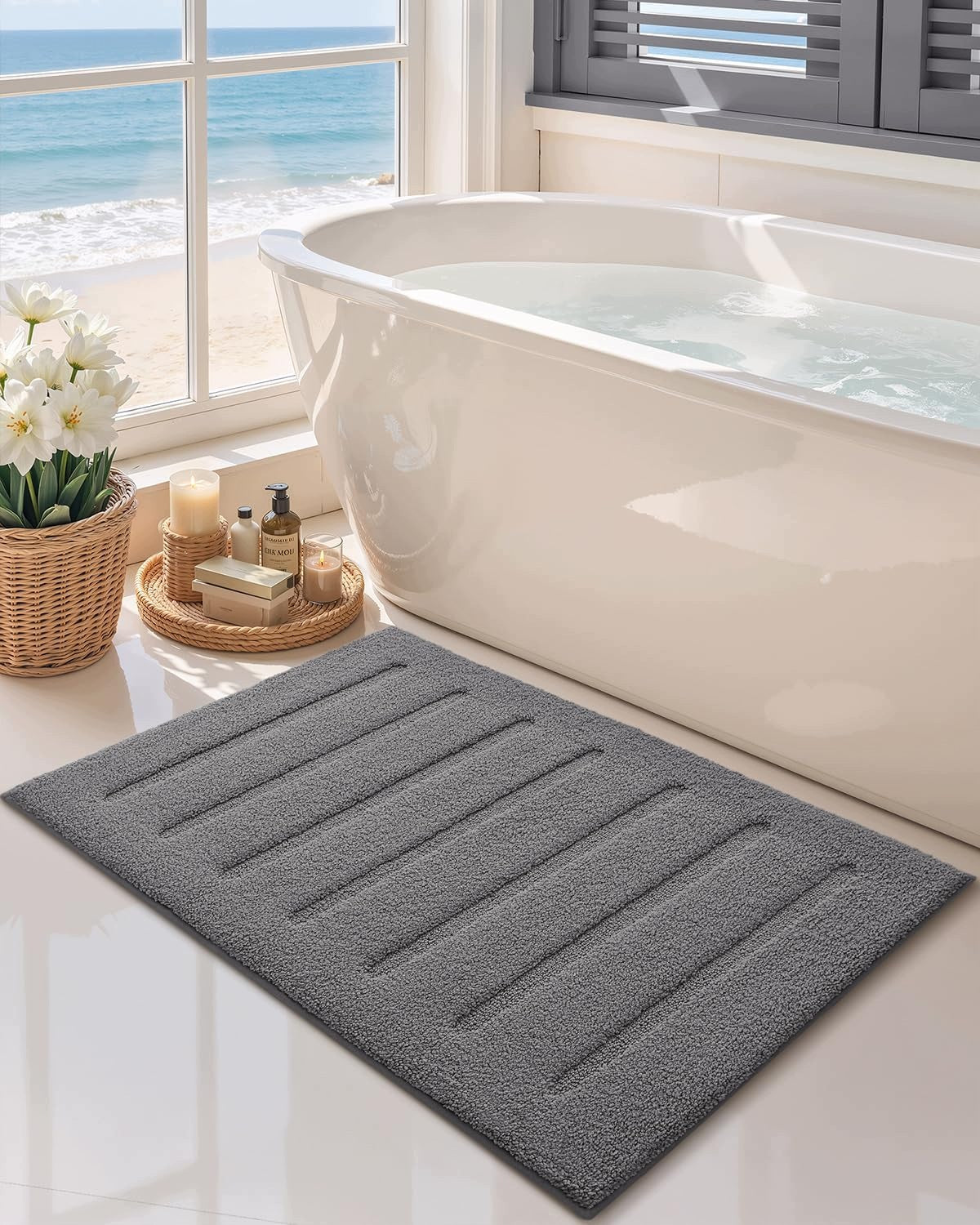Large Non-Slip Bathroom Mat Absorbent Soft Grey 61x110 cm Product width 61 cm