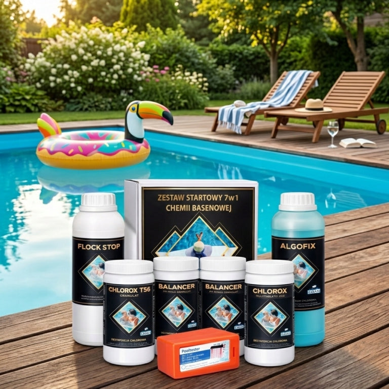 Large Pool Chemistry Starter Kit 7in1 Chlorine Coagulant Antialgae pH Packaging status original
