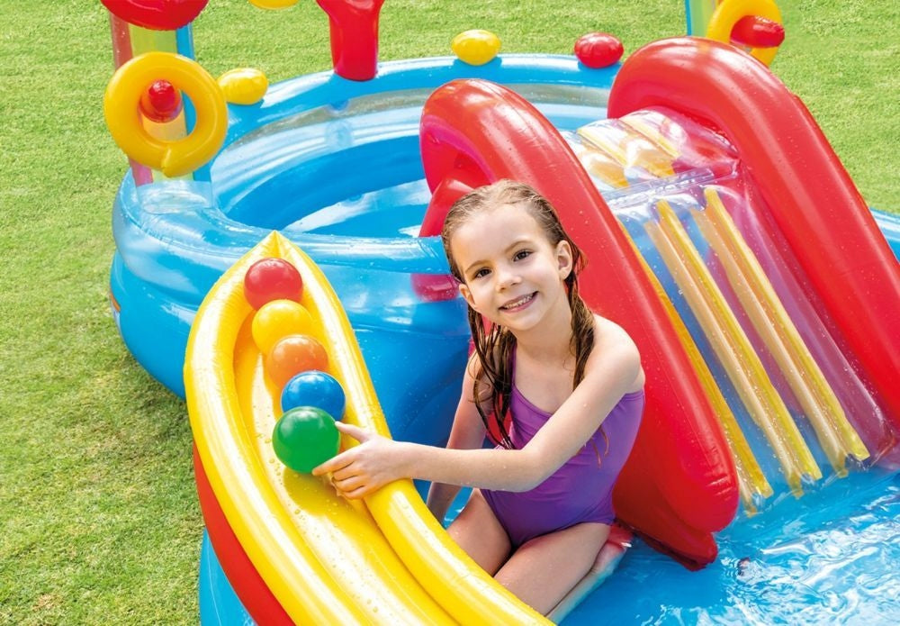 Large RAINBOW Garden Pool with Slide 297x193x135 Volume 428 l