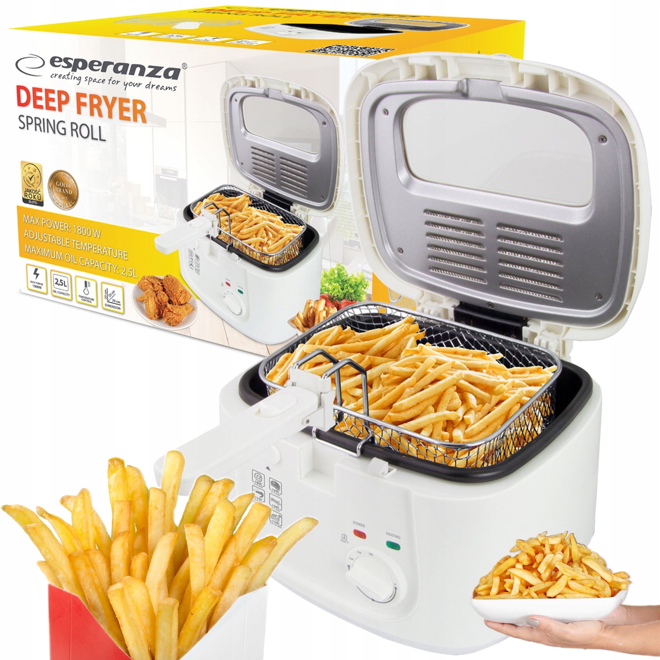 Large TRADITIONAL OIL FRYER for chicken fries donuts 1800W 2,5L Packaging status original