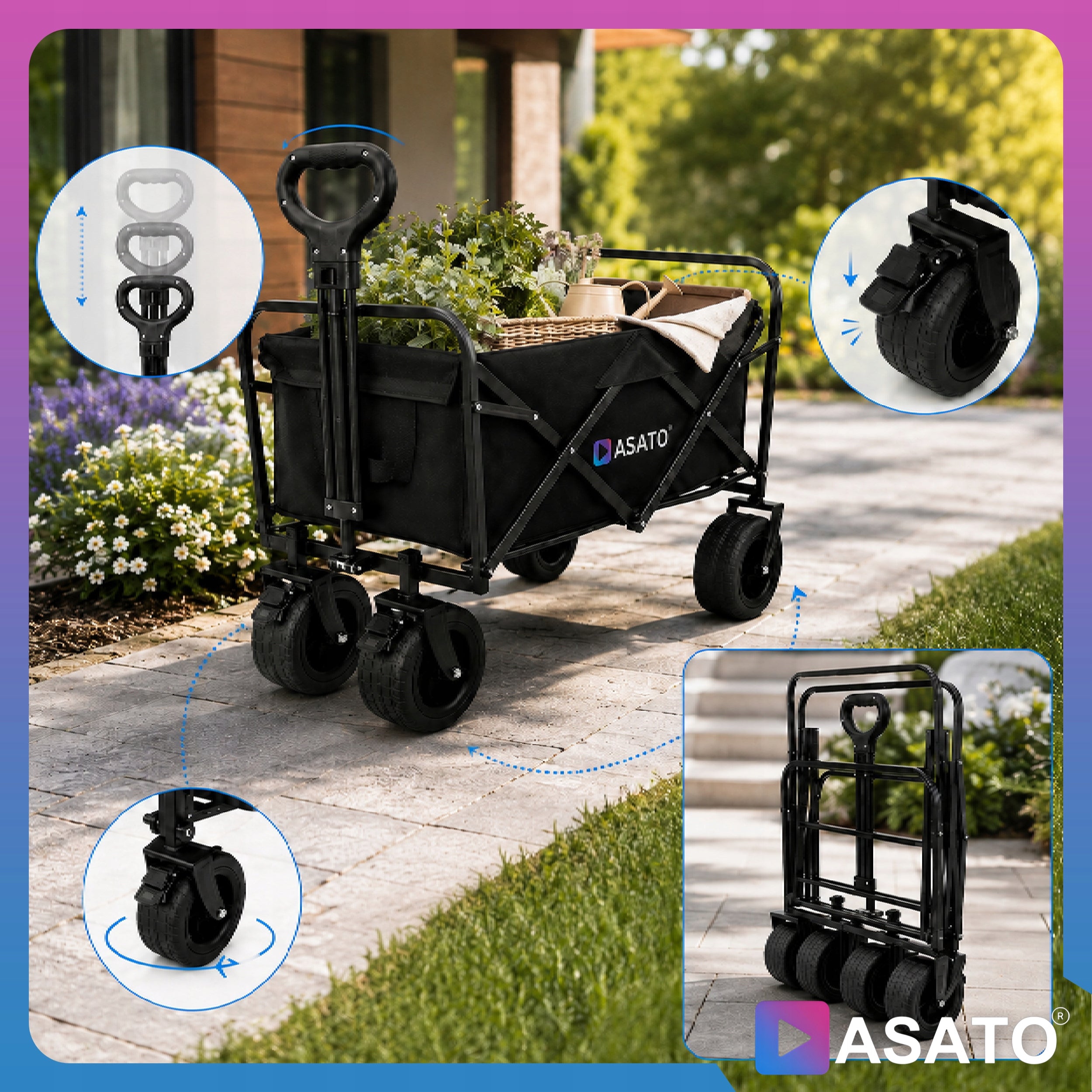 Large Trolley Folding Tourist XXL Garden Transport Beach Up to 250kg Capacity 100 l