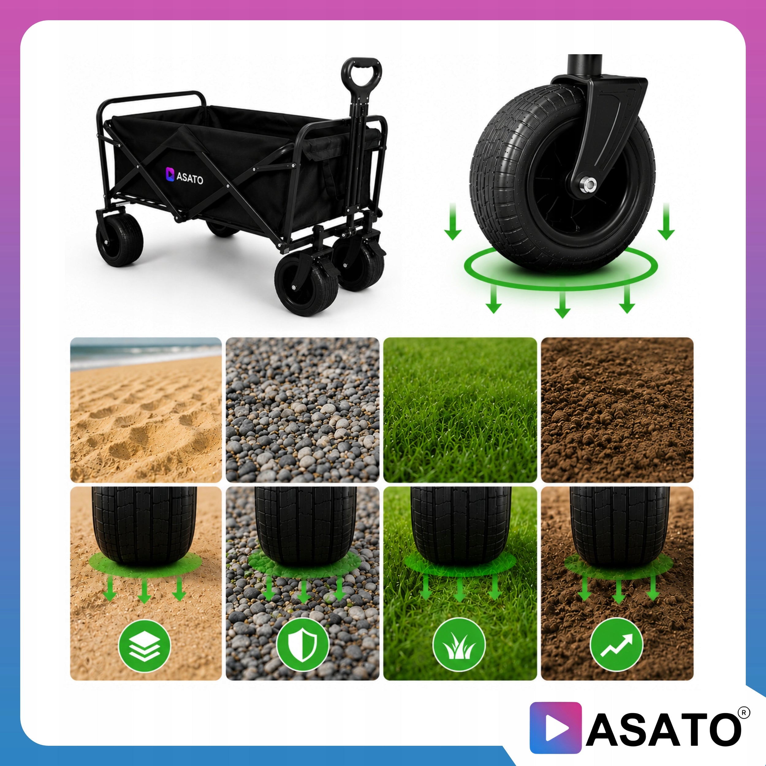 Large Trolley Folding Tourist XXL Garden Transport Beach Up to 250kg Kind trolley