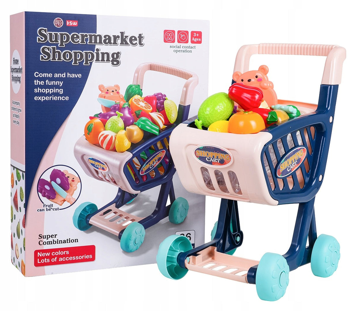 Large Trolley Shop Basket with accessories for children Fruit Vegetables 36el.
