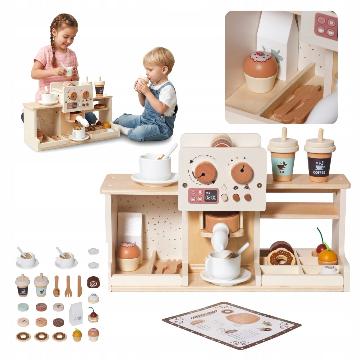 Large Wooden Coffee Maker Cafe with Accessories Barista Set 27el