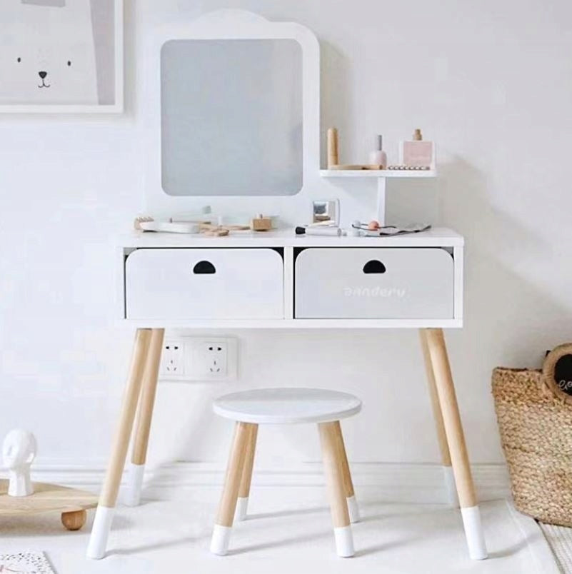 Large Wooden Dressing Table for Kids XXL Mirror Drawers Seat Accessories Packaging status original