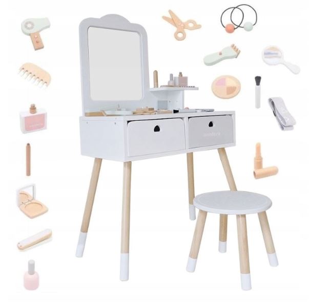 Large Wooden Dressing Table for Kids XXL Mirror Drawers Seat Accessories