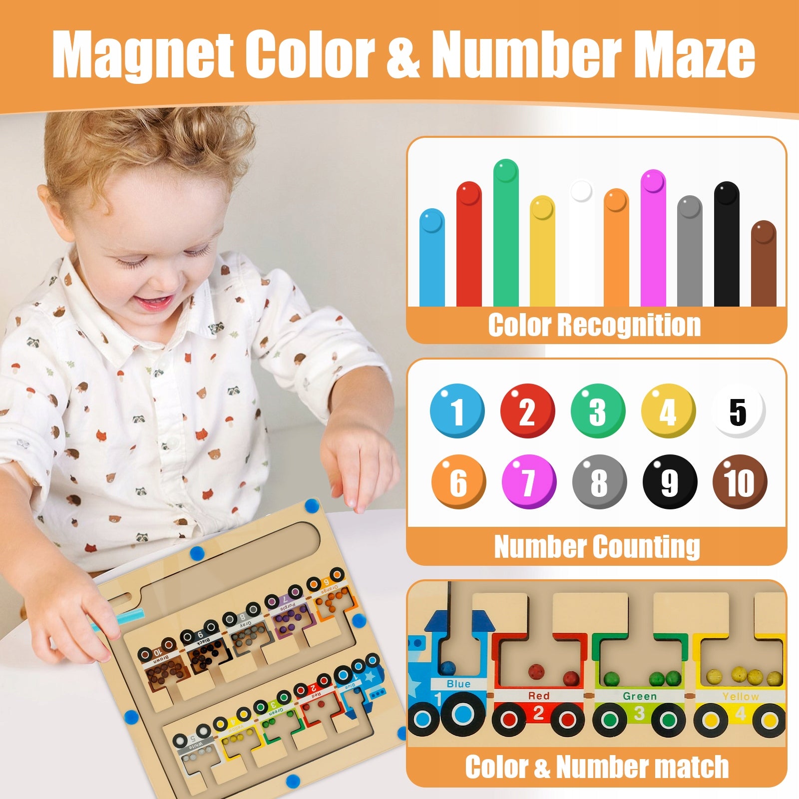 Large Wooden Labyrinth - Teaches Counting - Montessori - Train Information regarding product safety and compliance Not suitable for children under a certain age. For use under adult supervision Not suitable for children under 36 months of age