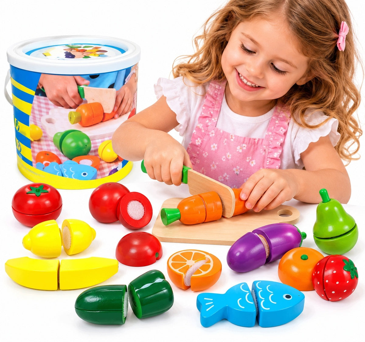 Large Wooden Vegetable and Fruit Tube Set for Slicing with Velcro Board Knife