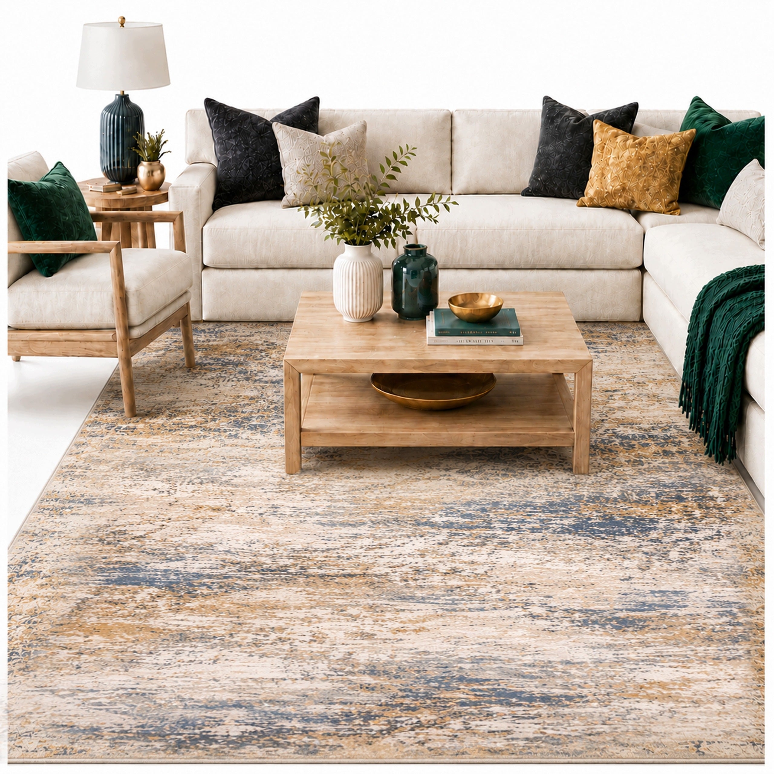 Large beige carpet for living room 200x300 modern NOVO Marble non-slip