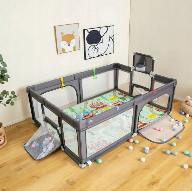 Large playpen for children with mat and ocean balls 207 x 145 x 68 cm
