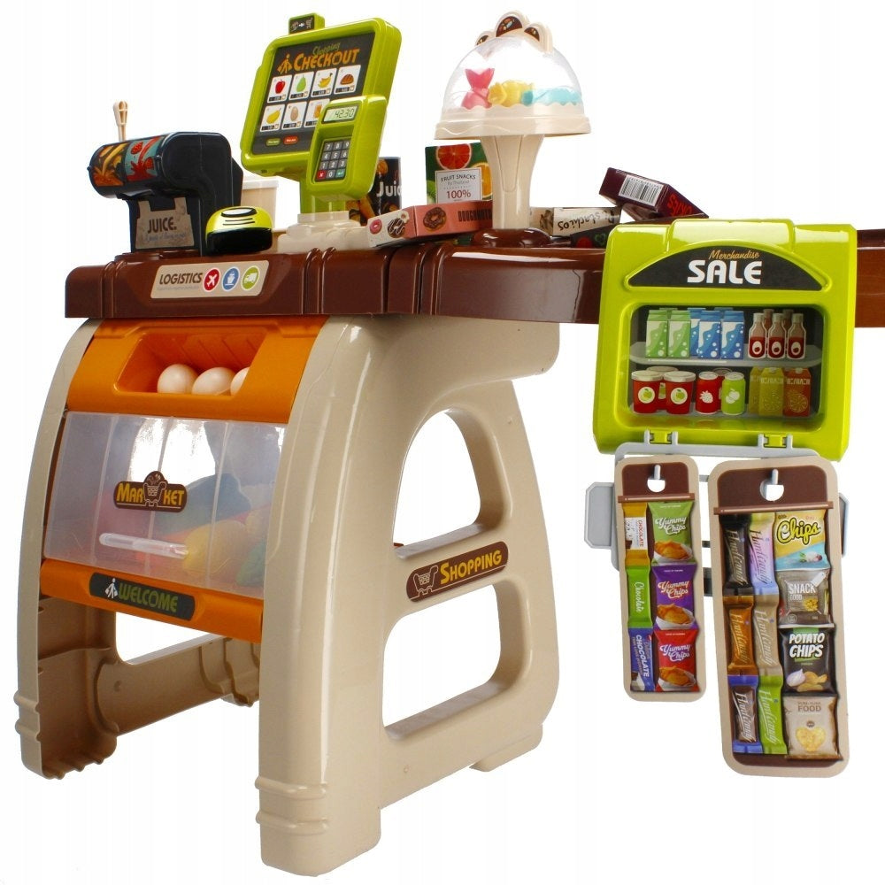 Large supermarket 65 elements shopping cart cash register scanner sounds of light Brand Joy4kids