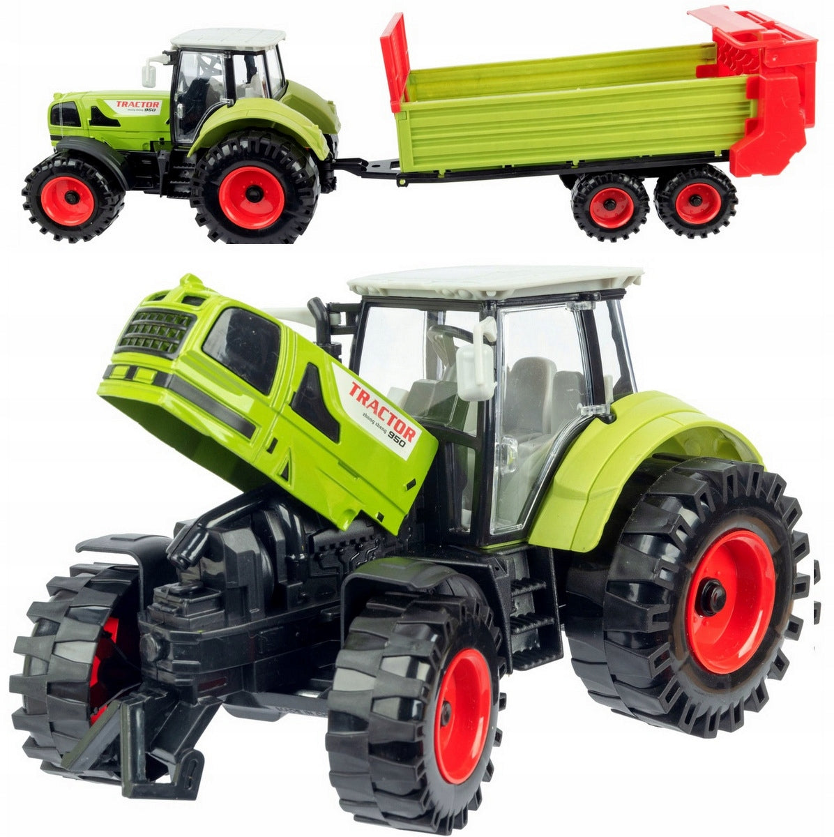 Large tractor with trailer tractor drive movable door opening elements