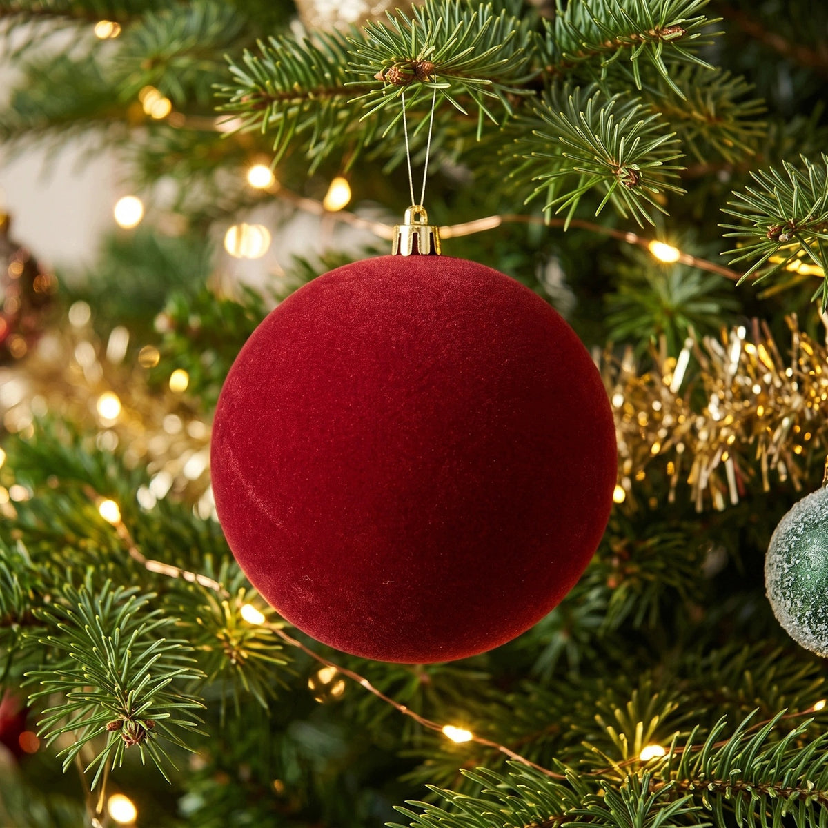 Large velour bauble burgundy 14 cm plastic unbreakable Christmas tree ornament Packaging status original