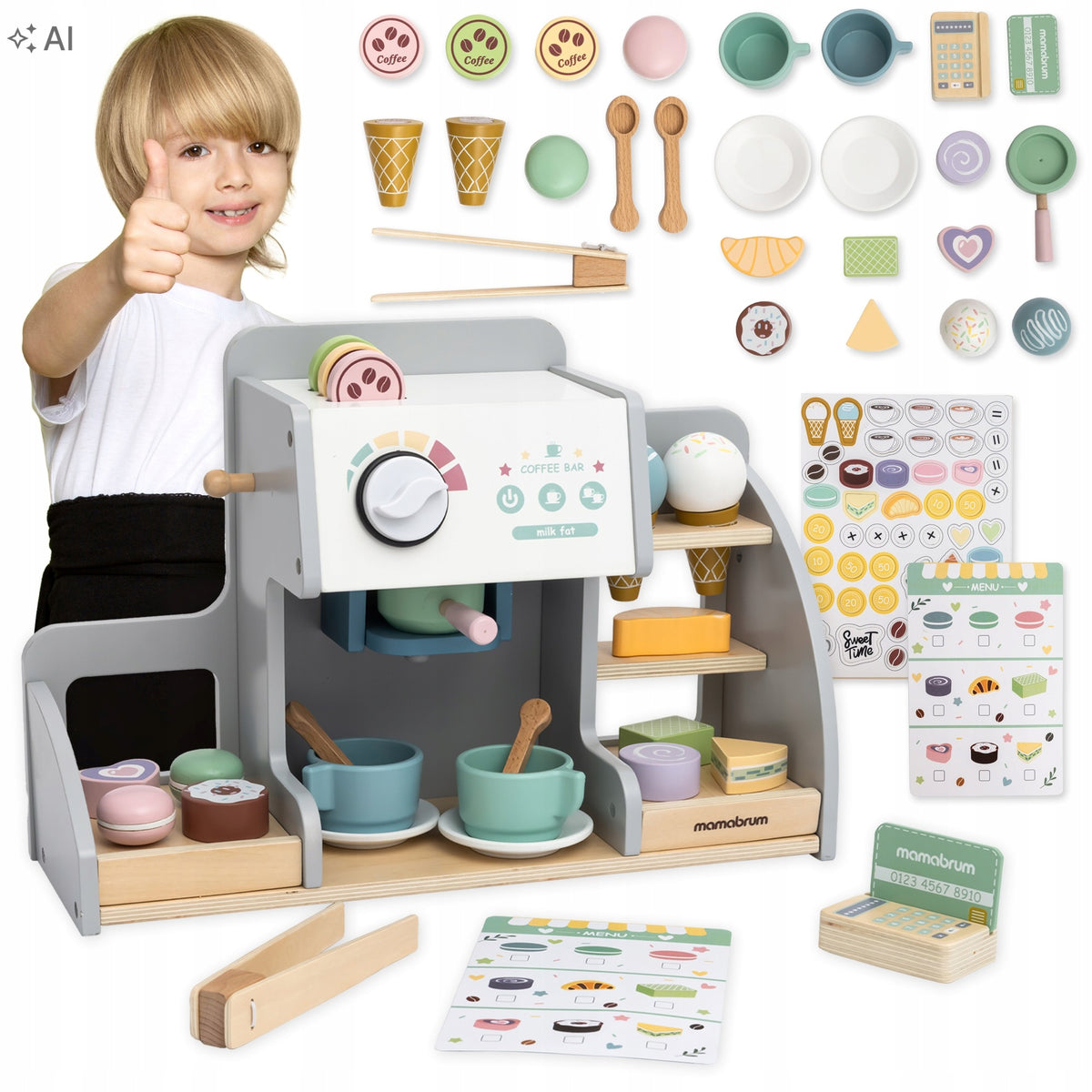 Large wooden cafe ice cream parlor for children 70 el. Mamabrum