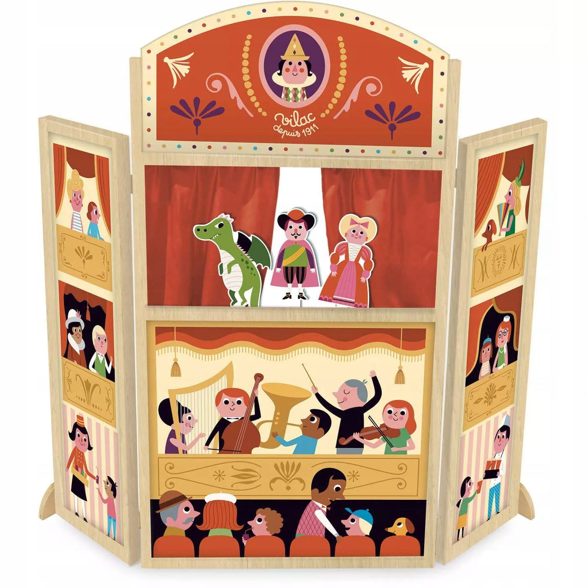 Large wooden theater with 3 puppets - 3+ Vilac