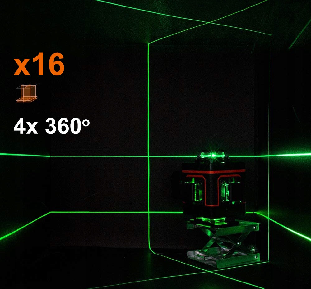 Laser Level 4D Cross Laser 360 Green Plane 16 Line Maximum working range 25 m