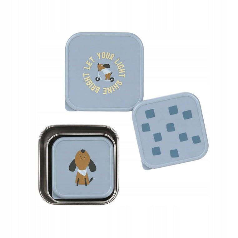 Lassig Stainless Steel Snack Container 3 Pack Pattern Party Blue Packaging status original
