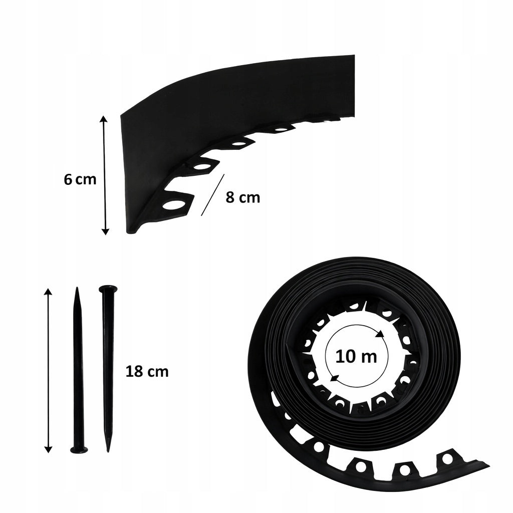 Lawn GARDEN EDGING 10m Black 6cm Plastic Strong High Packaging status original