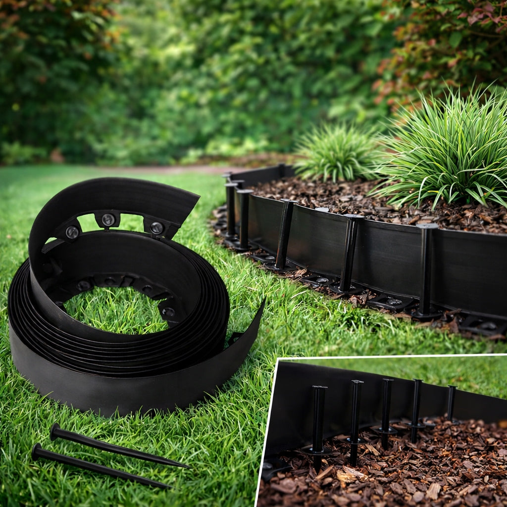 Lawn GARDEN EDGING 10m Black 8cm Plastic Strong High Manufacturer code 8cm Black