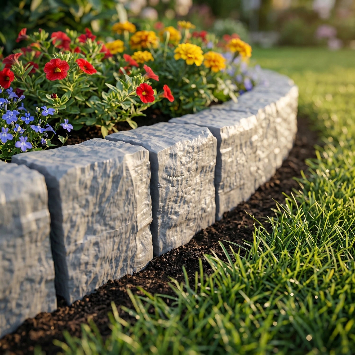 Lawn Garden Edging Grey Palisade Plastic Granite Cube 2,1m Packaging status original