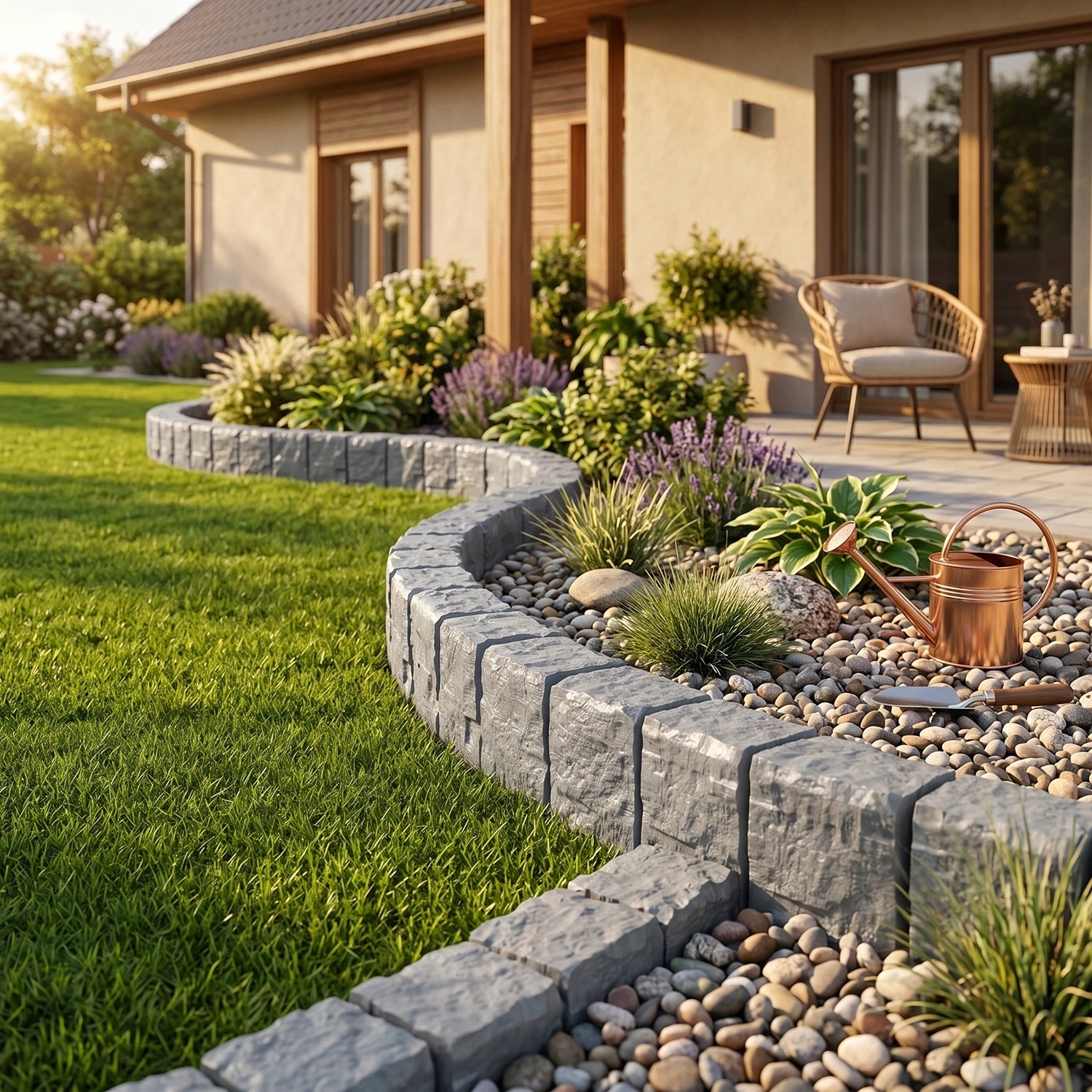 Lawn Garden Edging Grey Palisade Plastic Granite Cube 2,1m Product height 16.5 cm