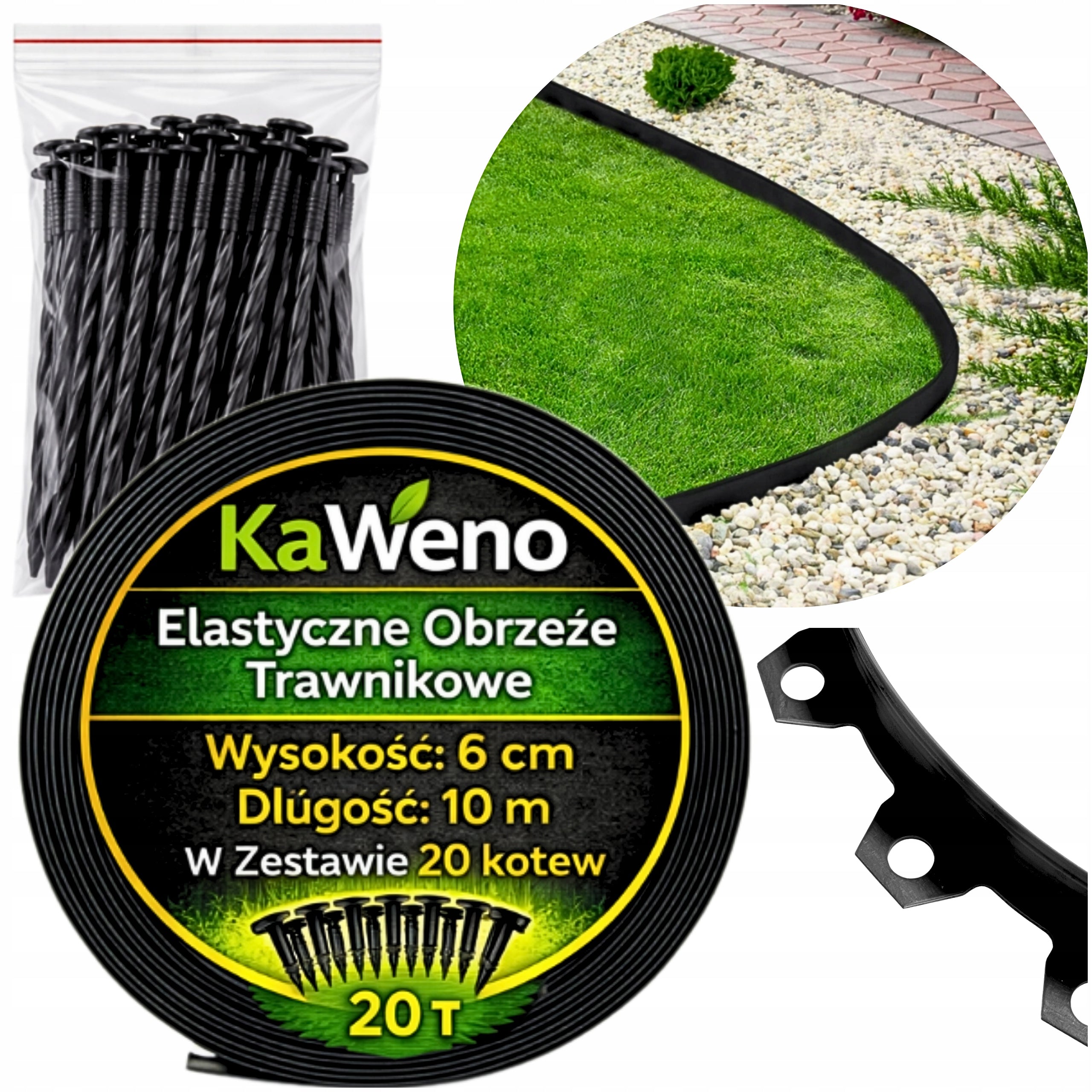 Lawn Garden edging Black Elastic 6cm 10m + PINS SET