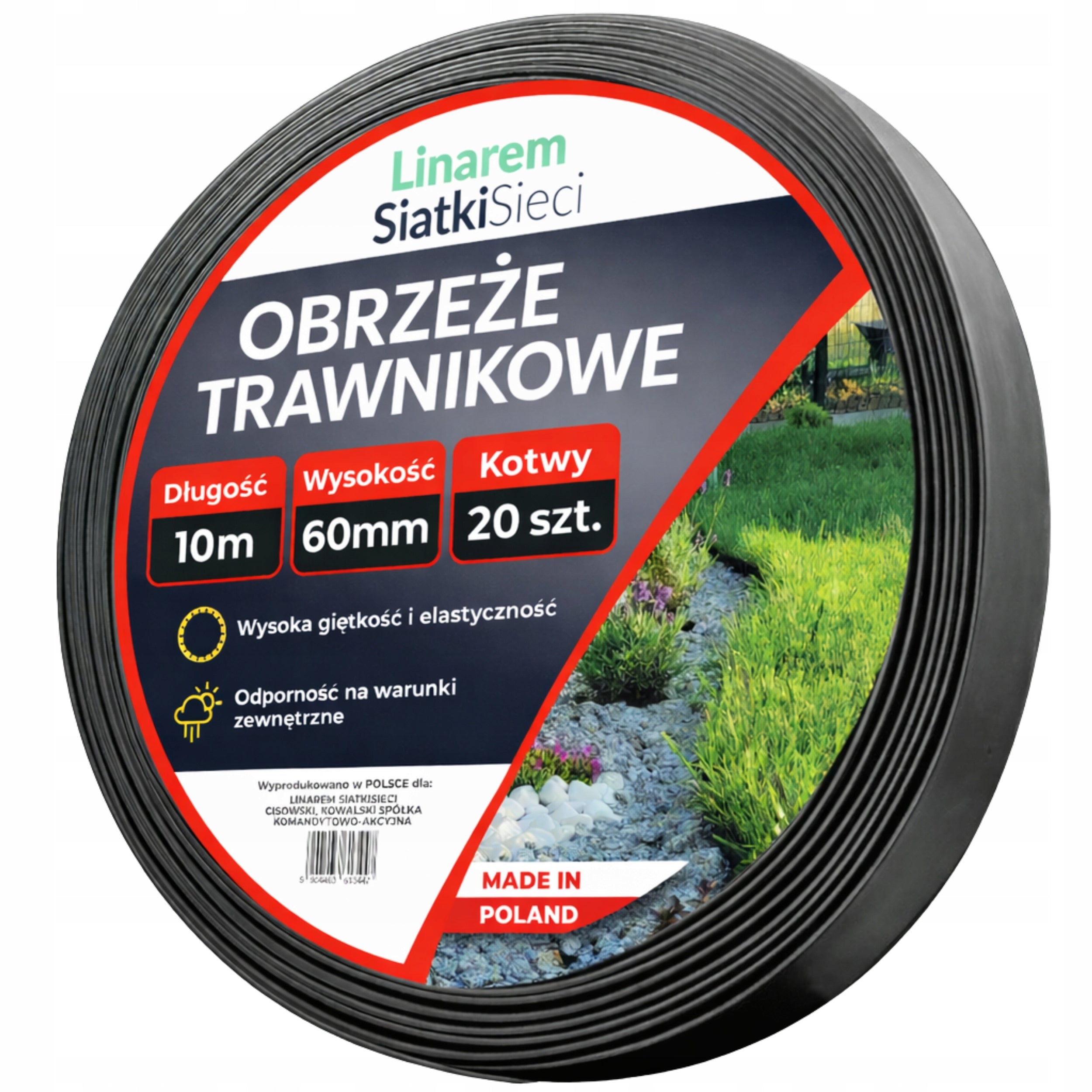 Lawn edging 20m garden 60mm palisade plastic black + anchors Length 2000 cm
