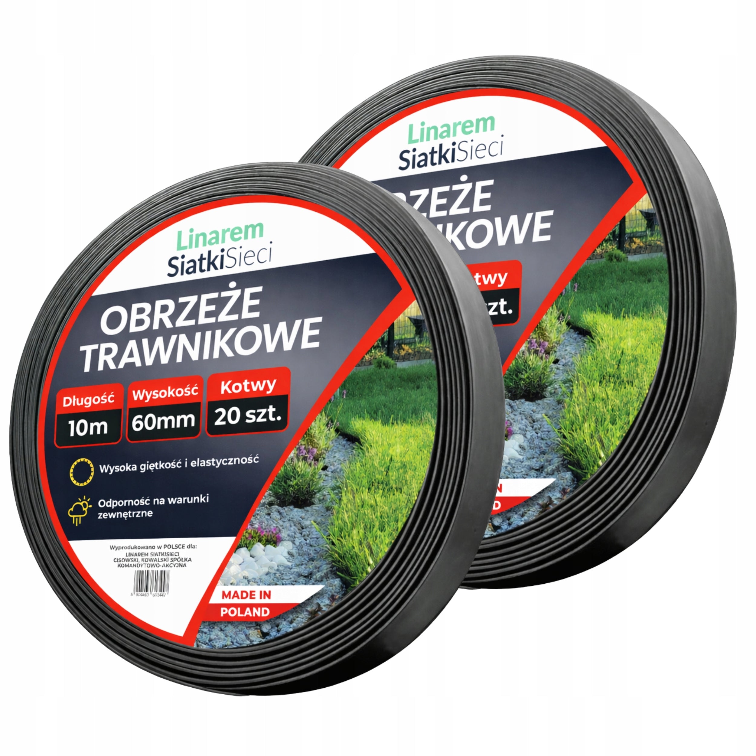 Lawn edging 20m garden 60mm palisade plastic black + anchors