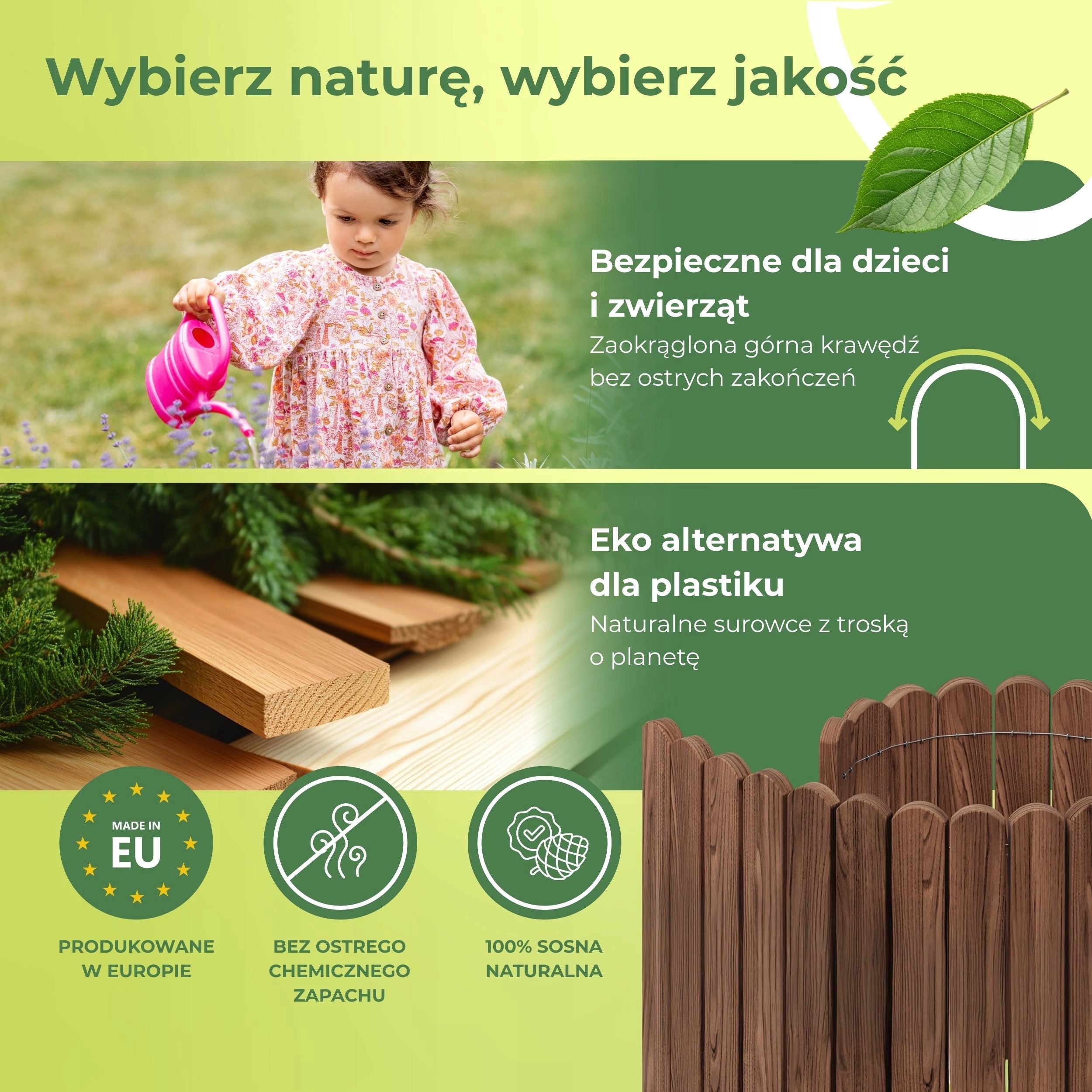 Lawn edging 30x200 cm for rebate and lawn dark brown impregnated Product height 30 cm