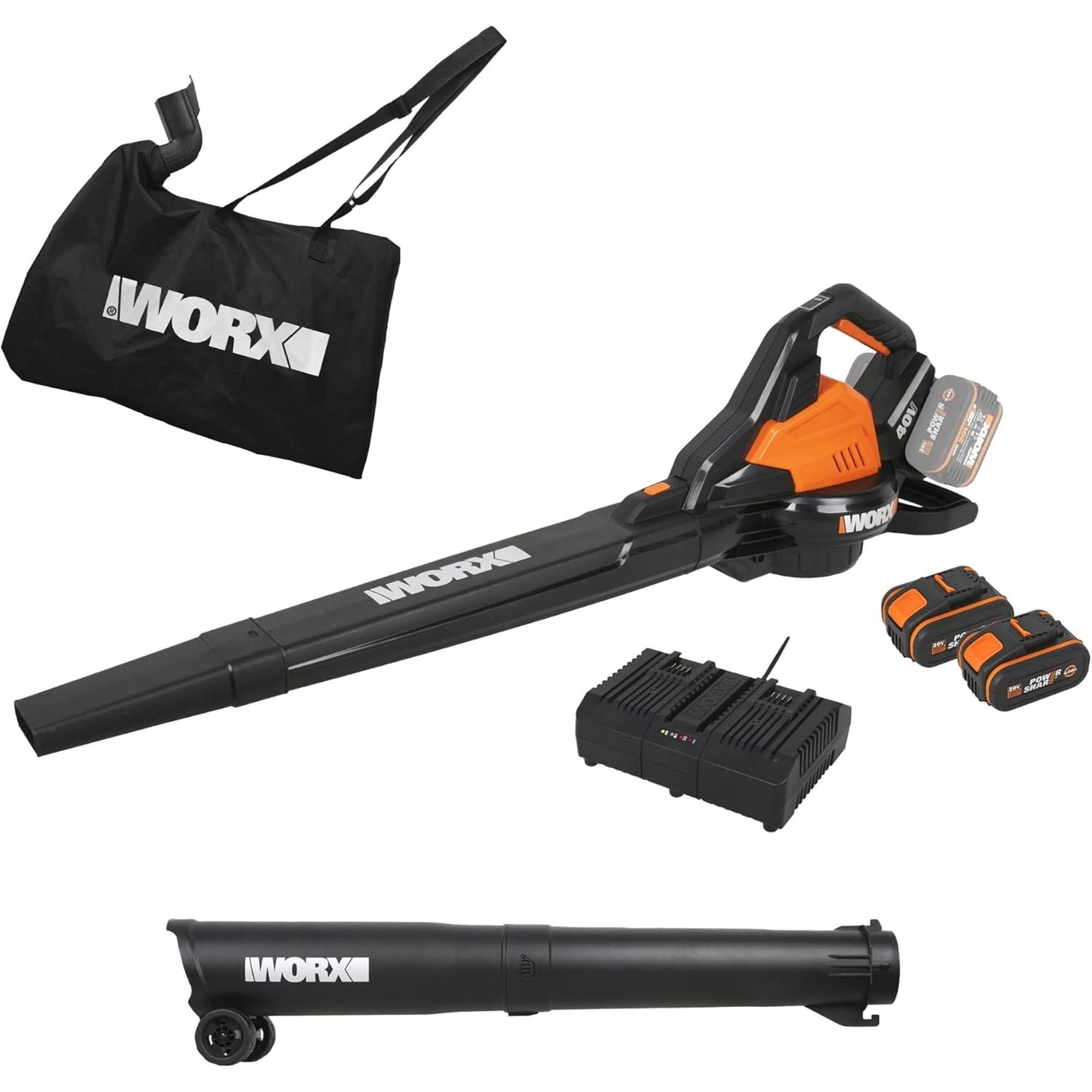 Leaf Vacuum Cleaner WORX Blower WG583E Bag 35L 2x Rechargeable Battery