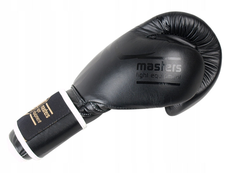 Leather Boxing Gloves Cowhide Leather MASTERS RBT-BLACK/BLACK 14 oz Brand Masters Fight Equipment