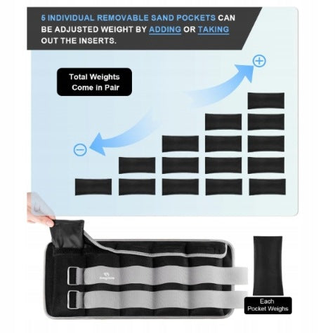 Leg weights 10 kg adjustable for Pilates, jogging, gymnastics