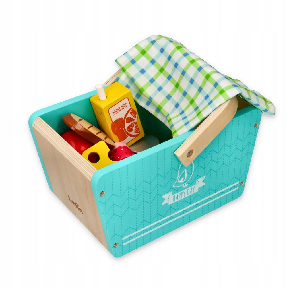 Lelin Picnic Set Wooden Mint Basket Fun in the Garden Color multicolor