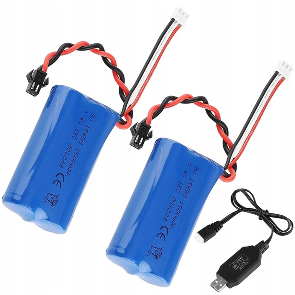Li-ion Battery 7.4V 1500mAh USB Charge 150min SM/JST Connectors for RC Cars