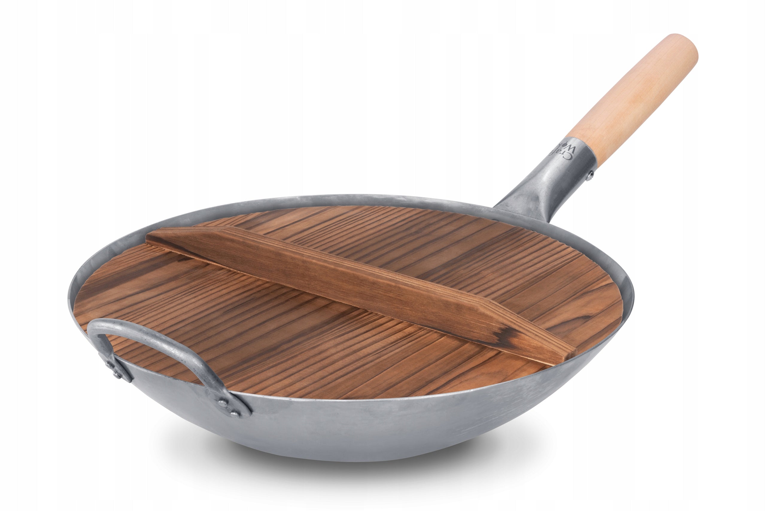 Lid for Wok 35 cm Natural Carbon Wood Handle Tight Craft Wok