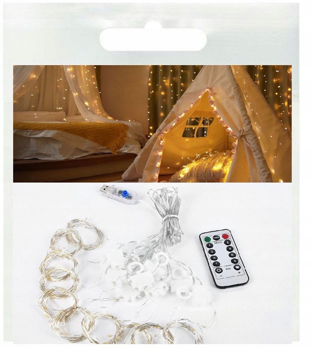 Light Curtain 200 LED 3x2m Garland Wire Lights White Warm Remote Control