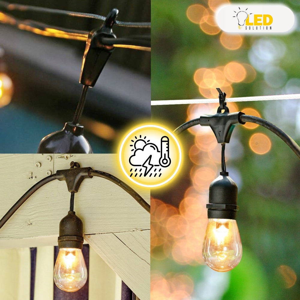 Light garden garland 15 m x 15 LED bulbs IP65 year-round chain Globe diameter 4.5 cm