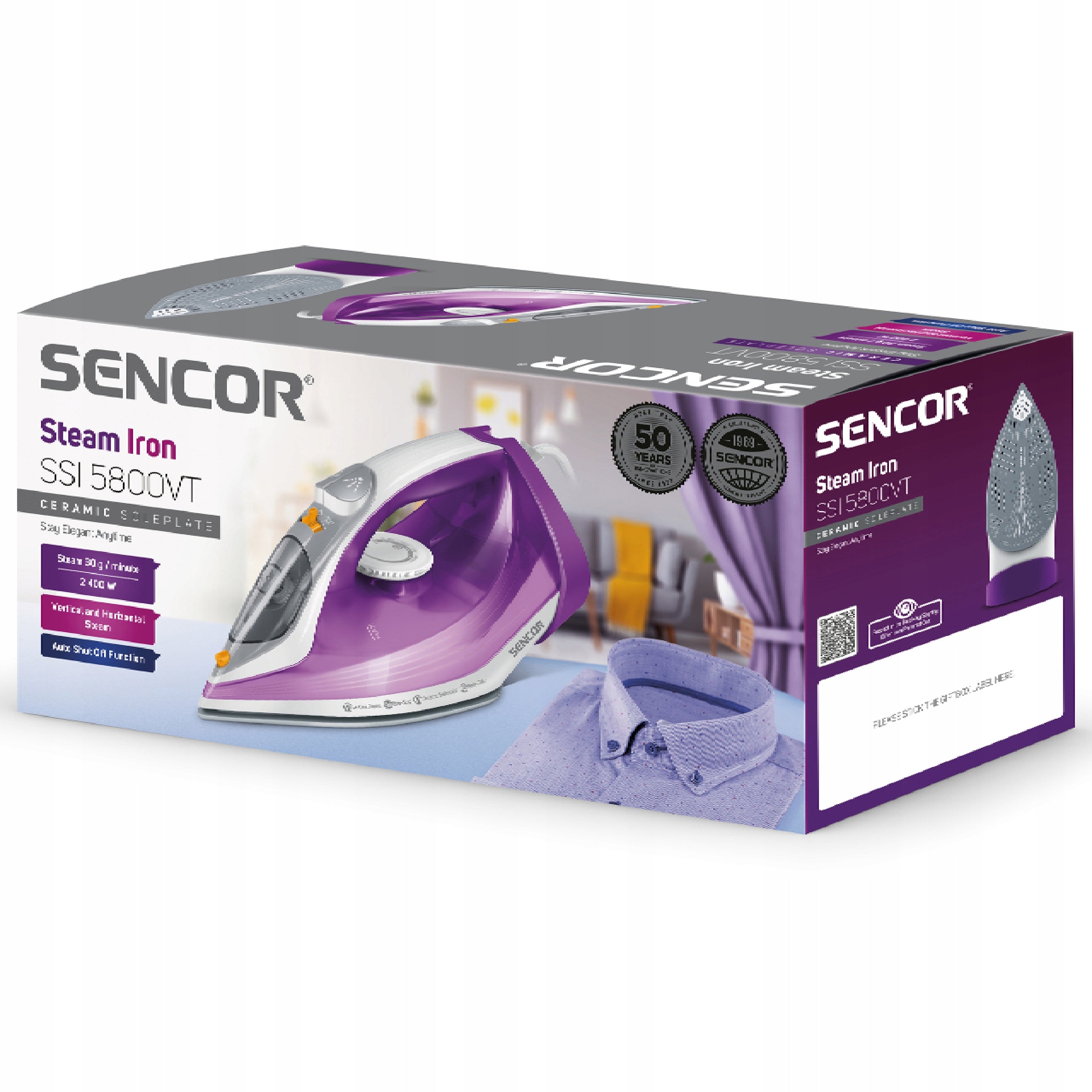 Light steam iron 2400W 260ml ceramic foot purple Sencor SSI 5800VT Manufacturer code SSI 5800VT