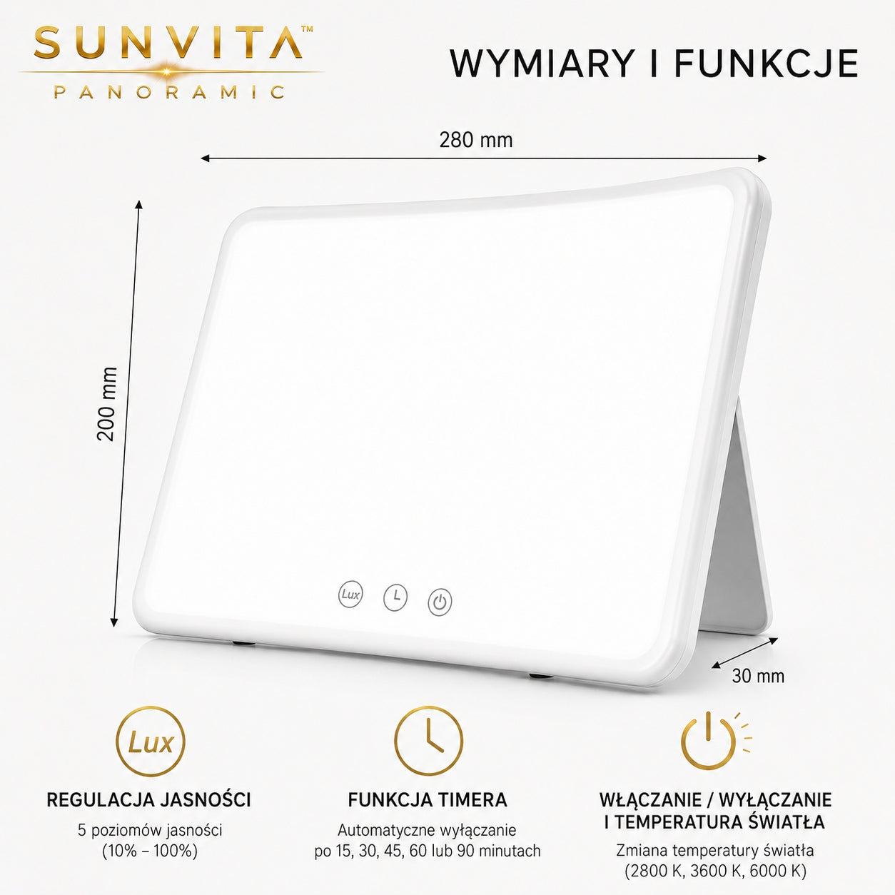 Light therapy lamp 10 000 lx large LED panel - SUNVITA PANORAMIC Packaging status original