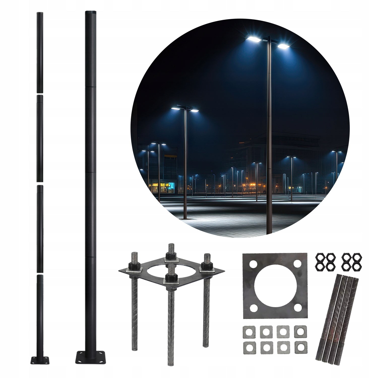 Lighting pole black 4m Ø60mm foldable with 4 elements FOR CAMERA/LAMP