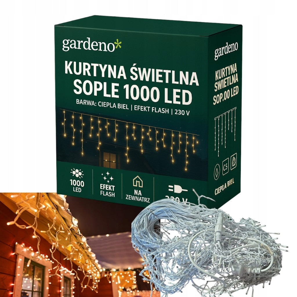 Lights SOPLE 1000 LED WHITE WARM light curtain GARLAND effect FLASH 40m