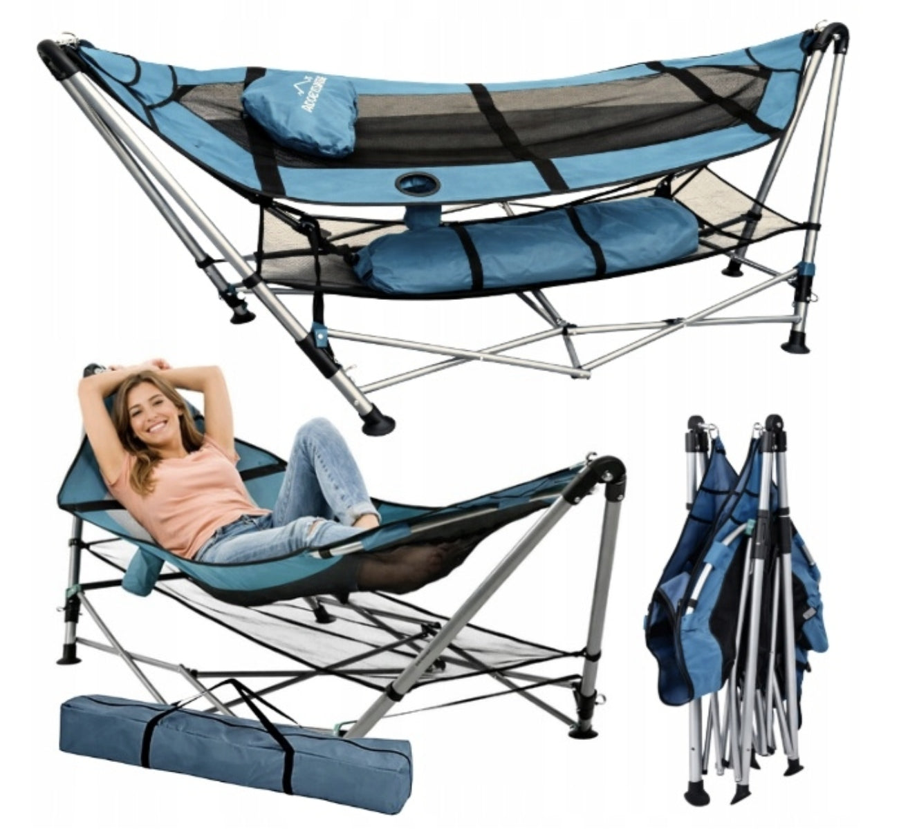 Lightweight German Tourist HAMMOCK WITH FRAME Folding GARDEN Cover