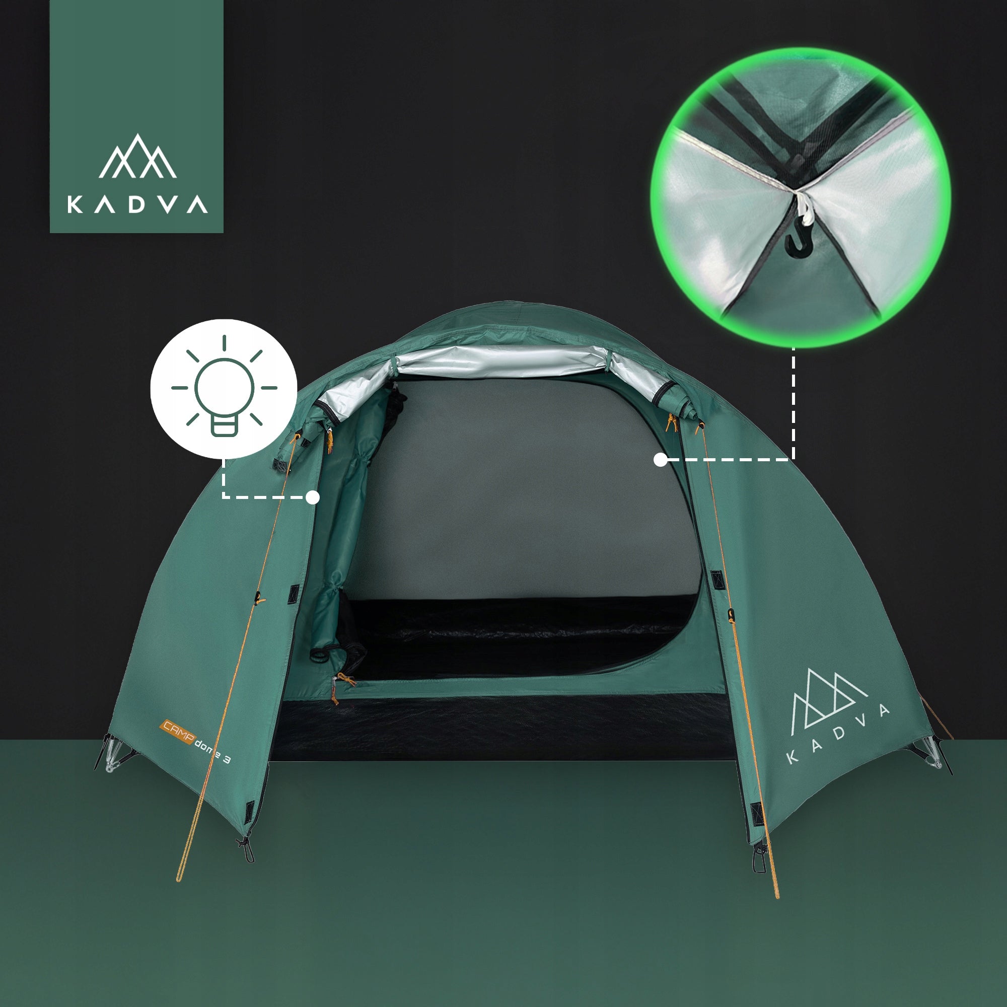 Lightweight camping tent for 3 persons KADVA CAMPdome 3 HIKING WATERPROOF Kind travel